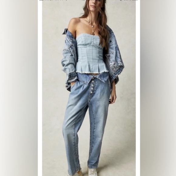 Free People Noah Foldover Harem Jeans Railroad Stripe women size XS oversized